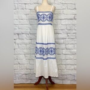 Chic White Maxi Dress with Blue Accents